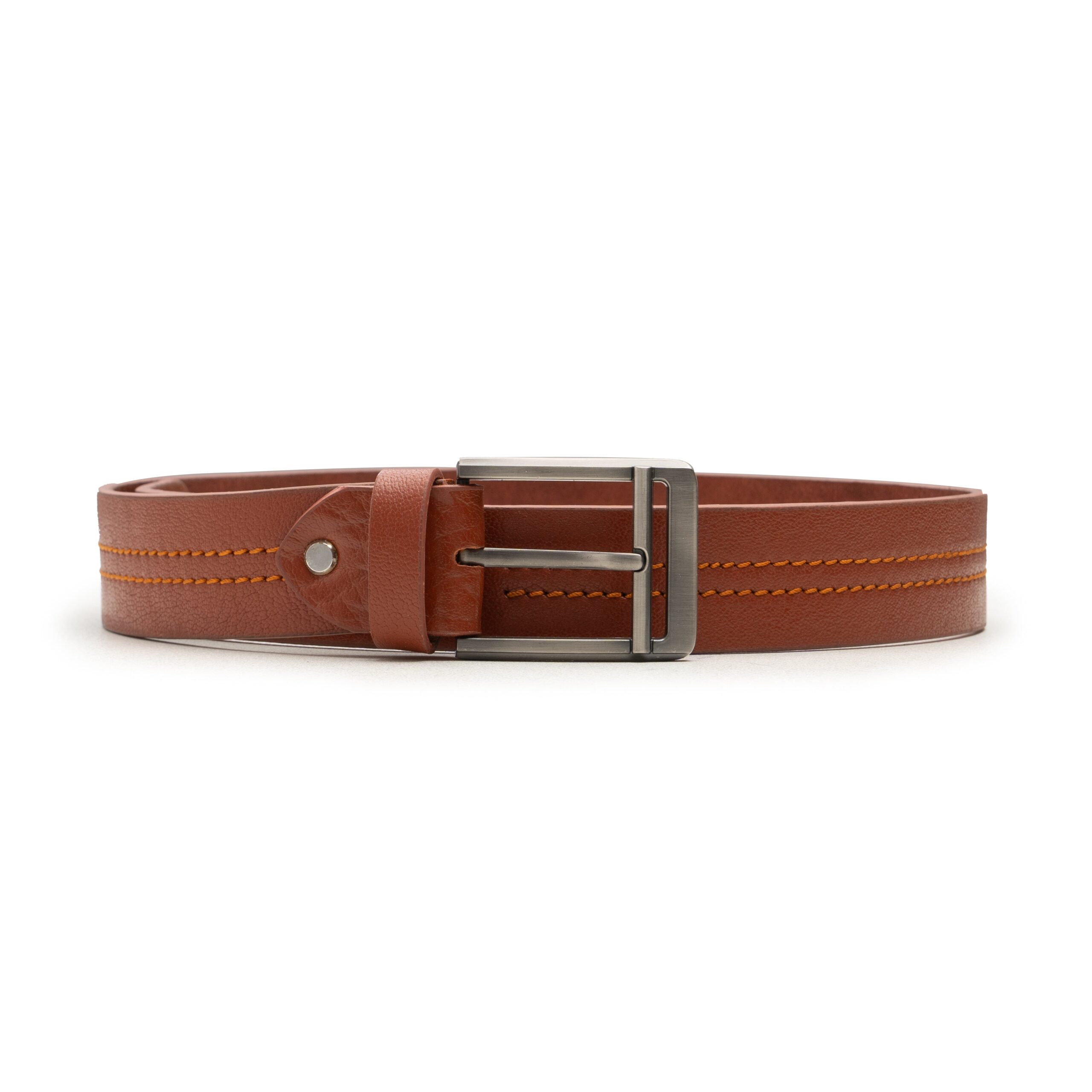 Premium Tan Brown Leather Belt for Men – Double Stitched Metal Buckle